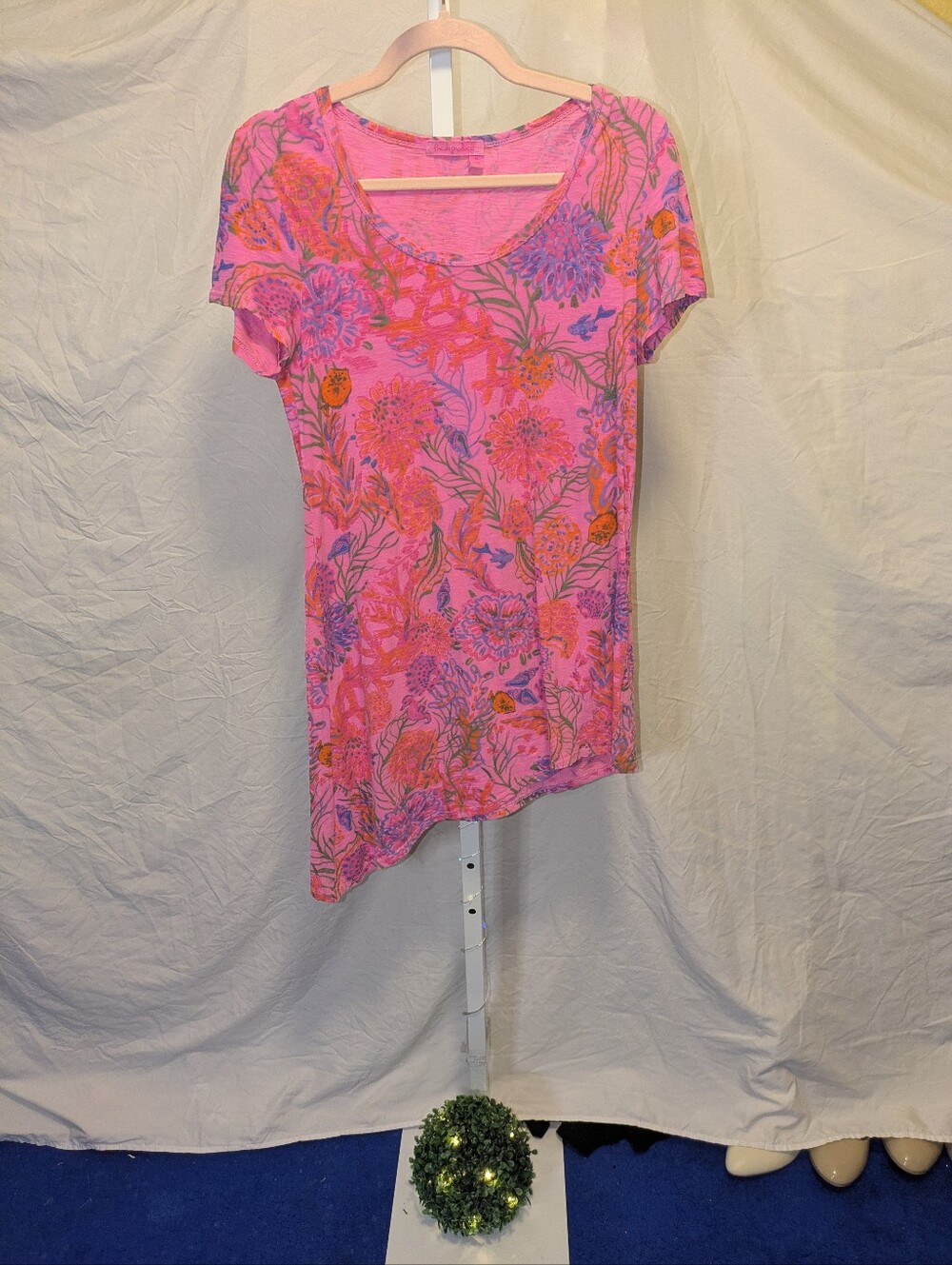 Fresh Produce Pink Oceanscape Sasha Asymmetric Tunic Top M Supima Cotton USA